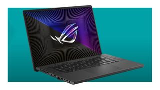 Asus ROG Zephyrus G16 2023 on a teal deals background